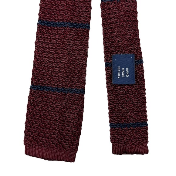 Polo Ralph Lauren Other - Polo Ralph Lauren Skinny Square Knit Tie Burgundy/Navy Stripe Silk 2.25" x 65.5"